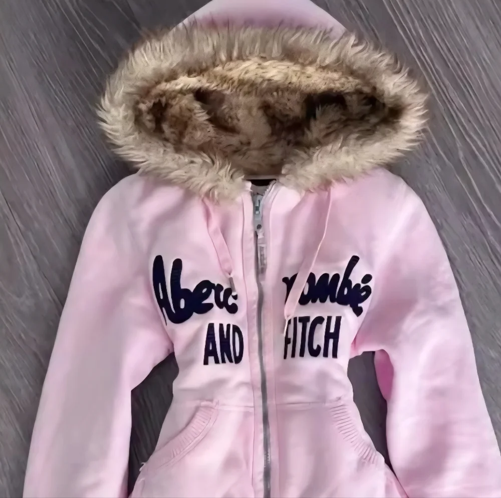 Abercrombie & Fitch Light Pink Hoodie with Fur Lined Hood - Picture 1 of 2